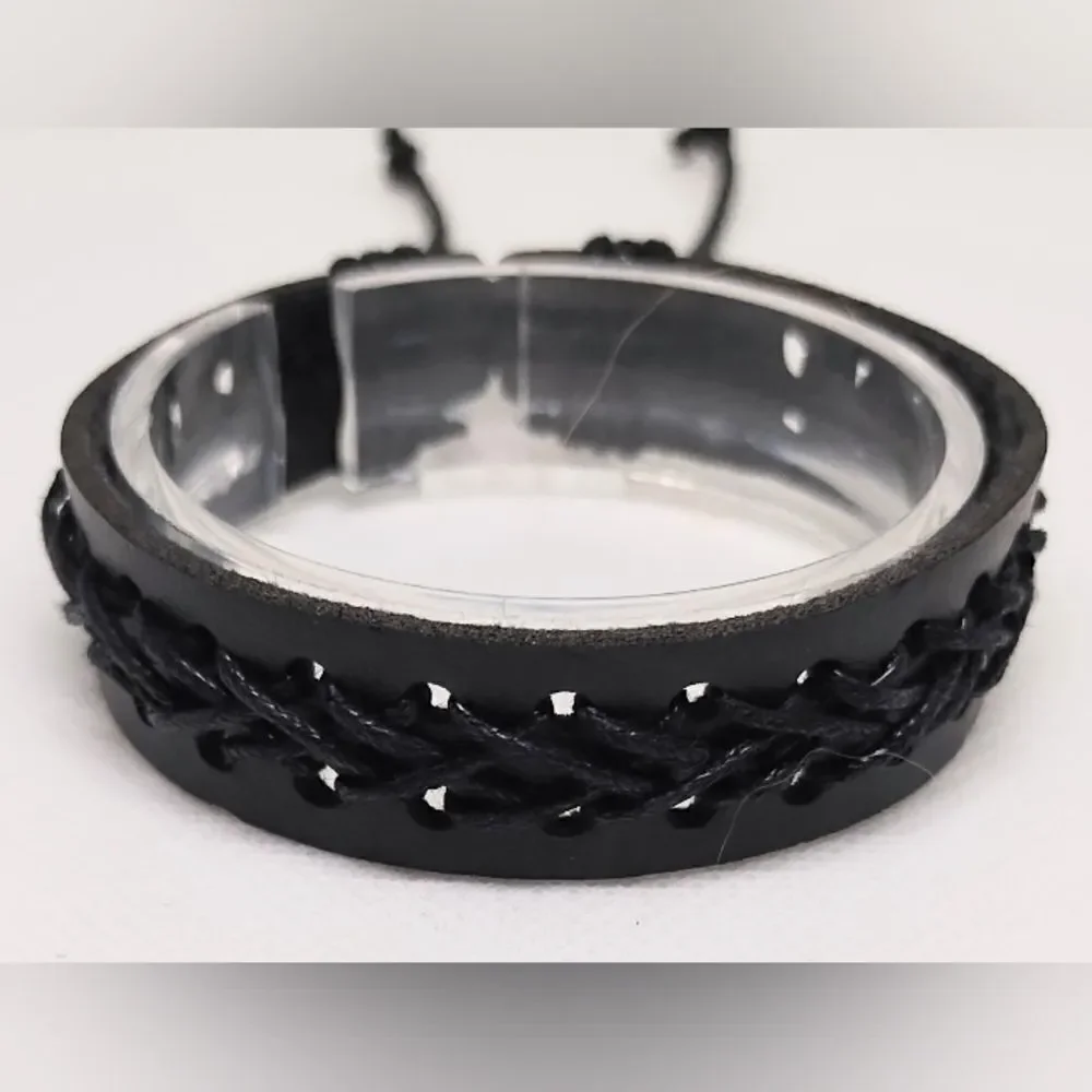 Men's leather bracelet braided black new e45